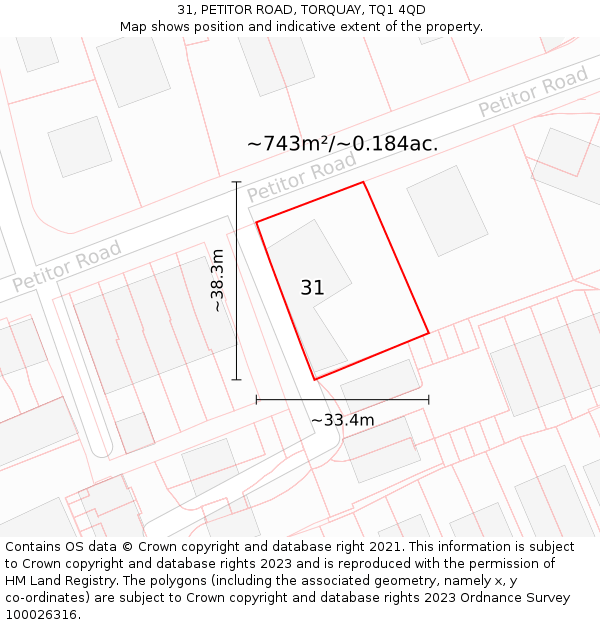 31, PETITOR ROAD, TORQUAY, TQ1 4QD: Plot and title map