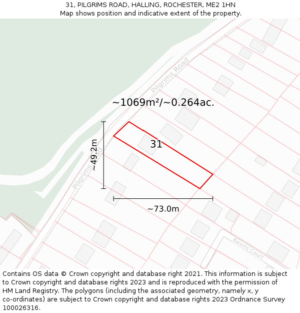 31, PILGRIMS ROAD, HALLING, ROCHESTER, ME2 1HN: Plot and title map