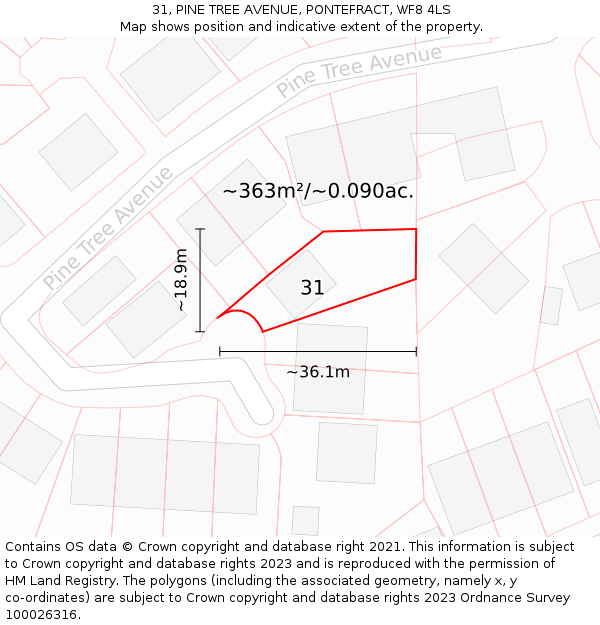 31, PINE TREE AVENUE, PONTEFRACT, WF8 4LS: Plot and title map