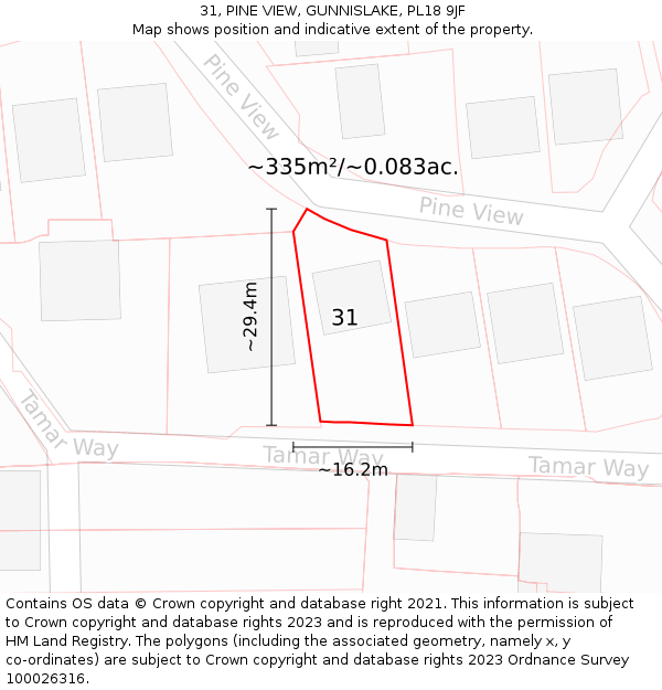 31, PINE VIEW, GUNNISLAKE, PL18 9JF: Plot and title map