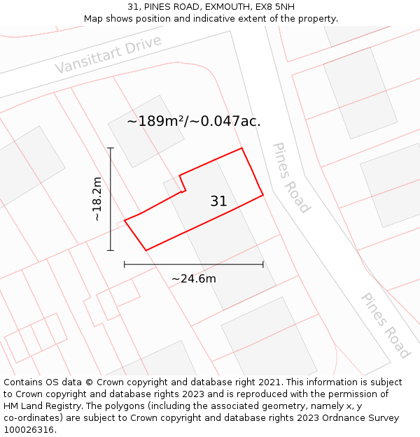 31, PINES ROAD, EXMOUTH, EX8 5NH: Plot and title map