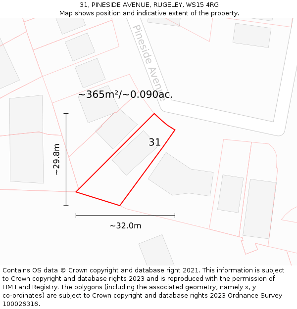 31, PINESIDE AVENUE, RUGELEY, WS15 4RG: Plot and title map