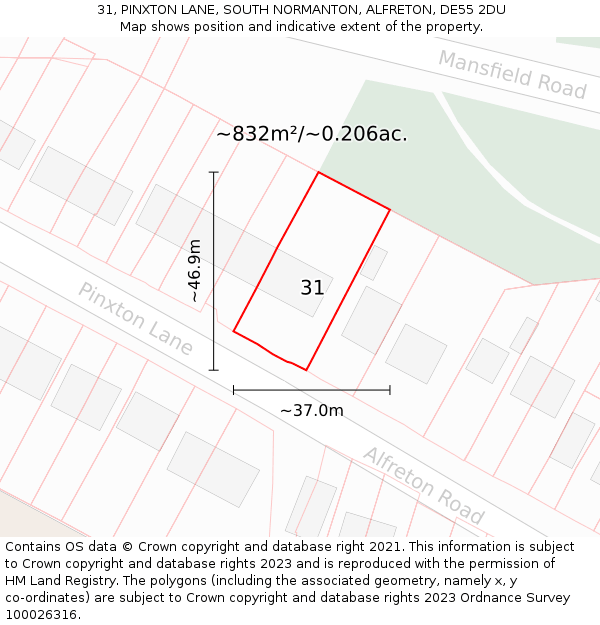 31, PINXTON LANE, SOUTH NORMANTON, ALFRETON, DE55 2DU: Plot and title map