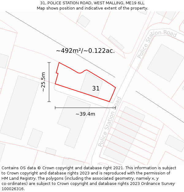 31, POLICE STATION ROAD, WEST MALLING, ME19 6LL: Plot and title map