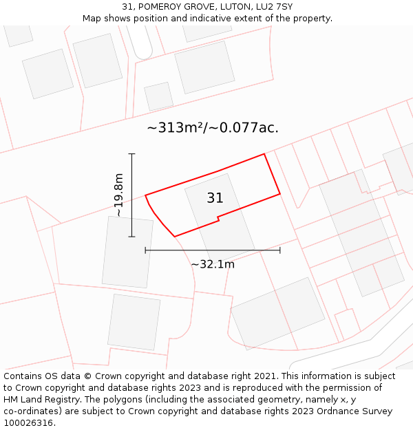 31, POMEROY GROVE, LUTON, LU2 7SY: Plot and title map