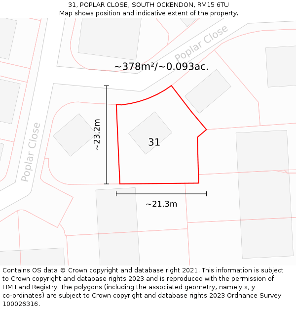 31, POPLAR CLOSE, SOUTH OCKENDON, RM15 6TU: Plot and title map