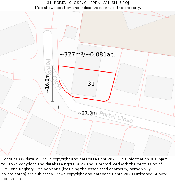 31, PORTAL CLOSE, CHIPPENHAM, SN15 1QJ: Plot and title map