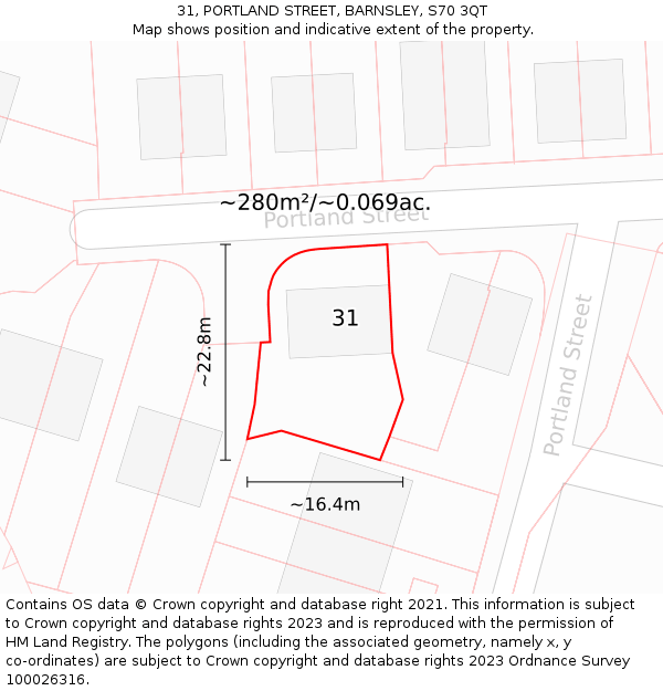 31, PORTLAND STREET, BARNSLEY, S70 3QT: Plot and title map