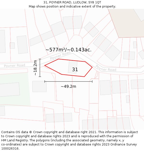 31, POYNER ROAD, LUDLOW, SY8 1QT: Plot and title map