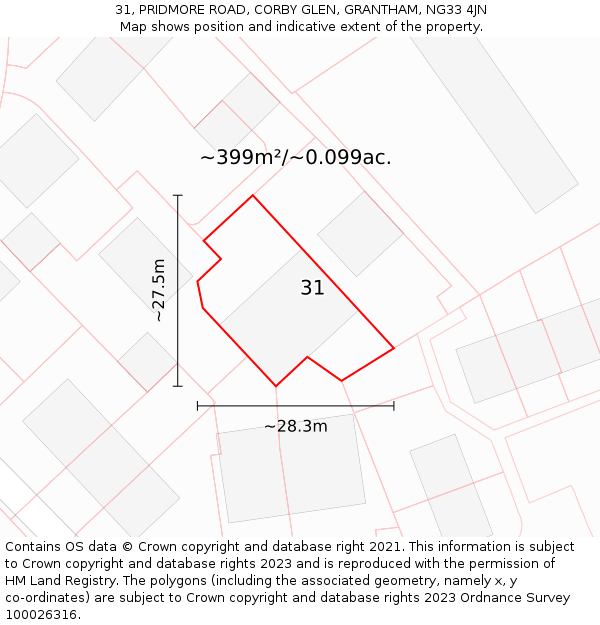 31, PRIDMORE ROAD, CORBY GLEN, GRANTHAM, NG33 4JN: Plot and title map