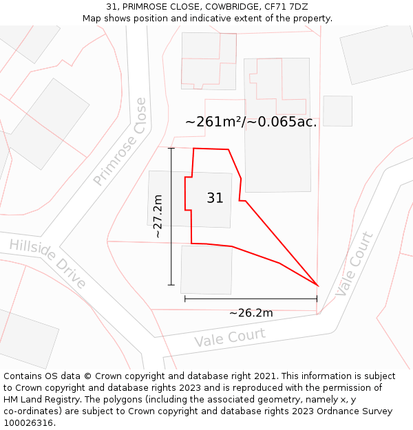31, PRIMROSE CLOSE, COWBRIDGE, CF71 7DZ: Plot and title map