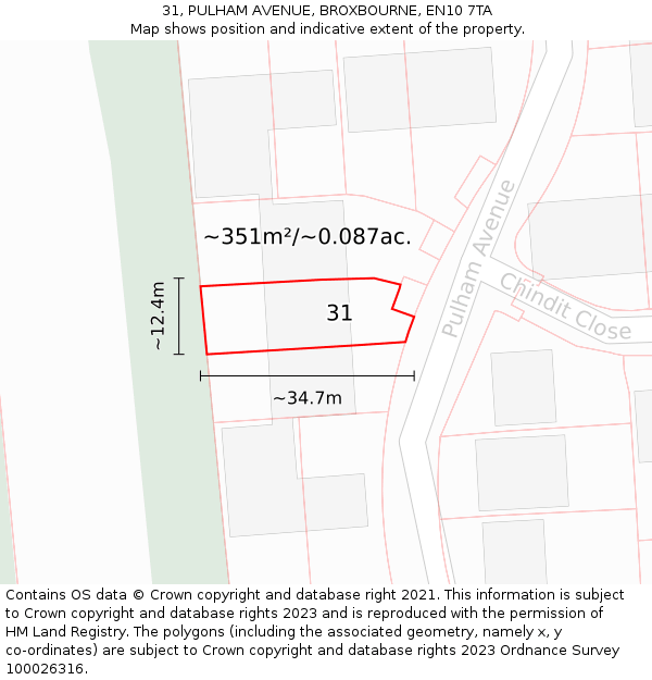 31, PULHAM AVENUE, BROXBOURNE, EN10 7TA: Plot and title map