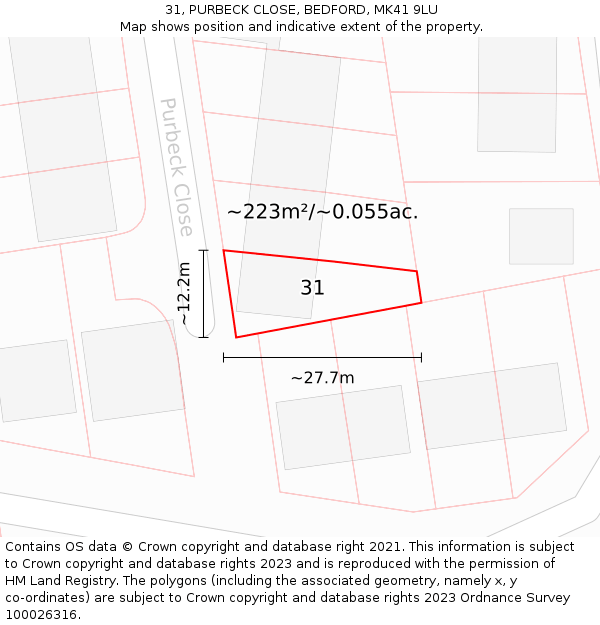 31, PURBECK CLOSE, BEDFORD, MK41 9LU: Plot and title map