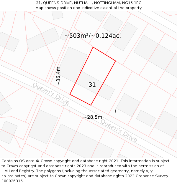 31, QUEENS DRIVE, NUTHALL, NOTTINGHAM, NG16 1EG: Plot and title map