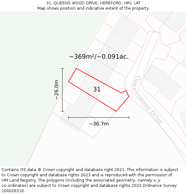 31, QUEENS WOOD DRIVE, HEREFORD, HR1 1AT: Plot and title map