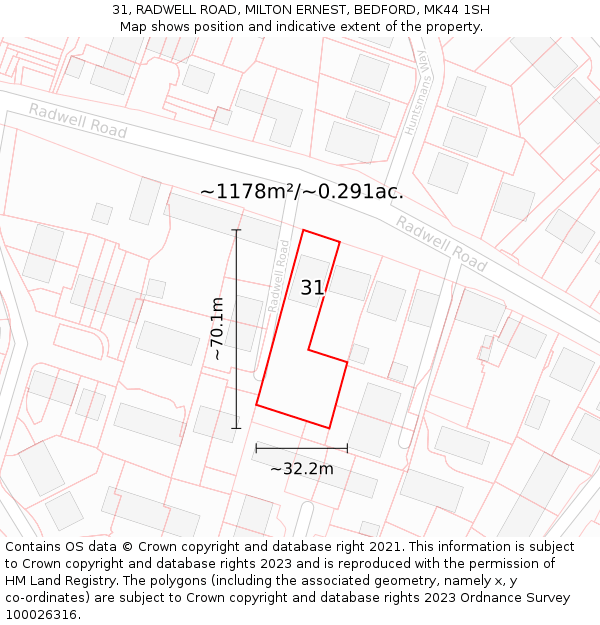 31, RADWELL ROAD, MILTON ERNEST, BEDFORD, MK44 1SH: Plot and title map