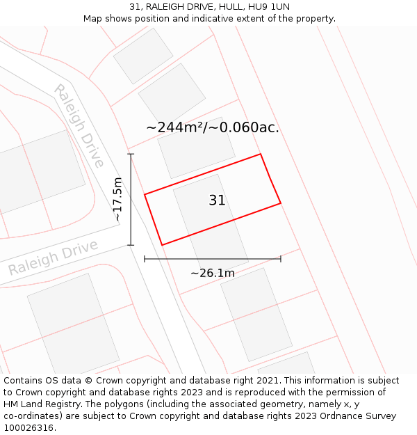 31, RALEIGH DRIVE, HULL, HU9 1UN: Plot and title map