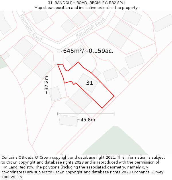 31, RANDOLPH ROAD, BROMLEY, BR2 8PU: Plot and title map
