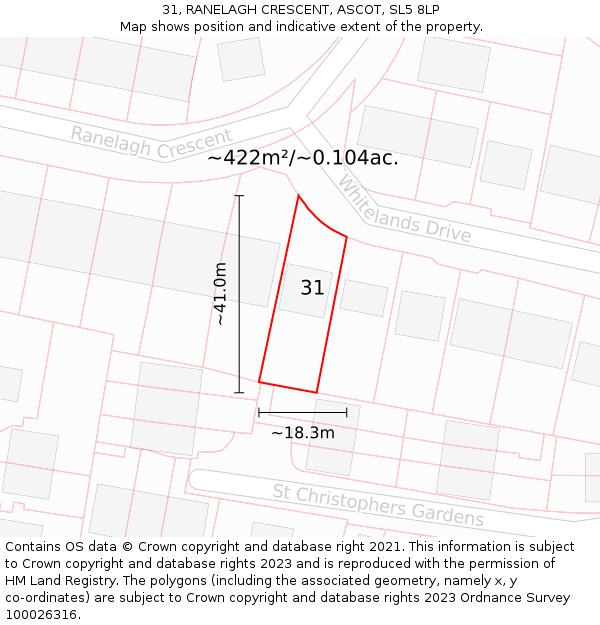 31, RANELAGH CRESCENT, ASCOT, SL5 8LP: Plot and title map