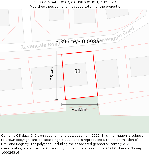 31, RAVENDALE ROAD, GAINSBOROUGH, DN21 1XD: Plot and title map