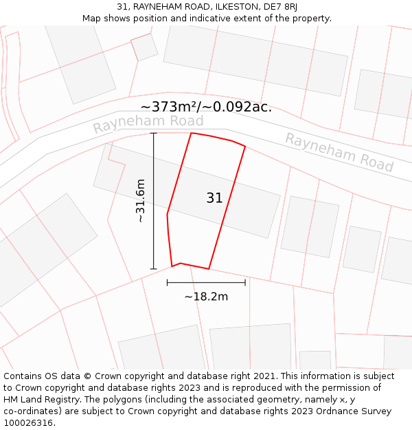 31, RAYNEHAM ROAD, ILKESTON, DE7 8RJ: Plot and title map