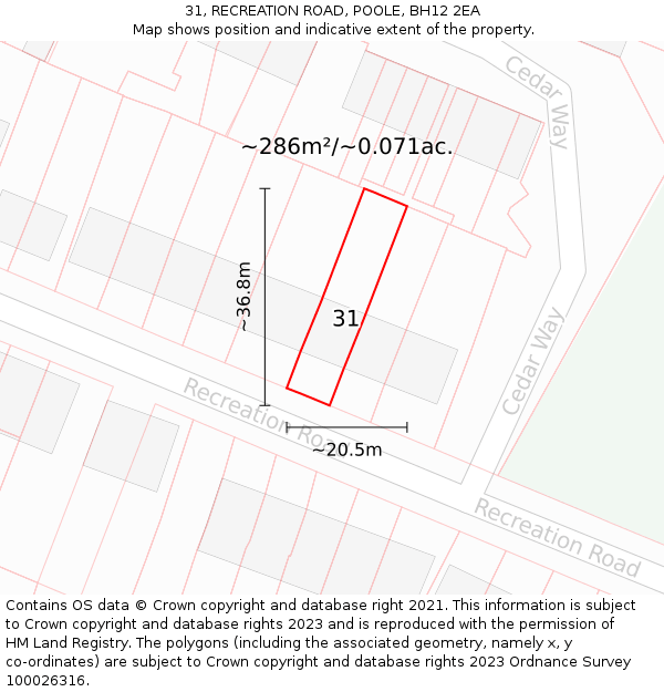 31, RECREATION ROAD, POOLE, BH12 2EA: Plot and title map