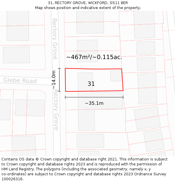 31, RECTORY GROVE, WICKFORD, SS11 8ER: Plot and title map