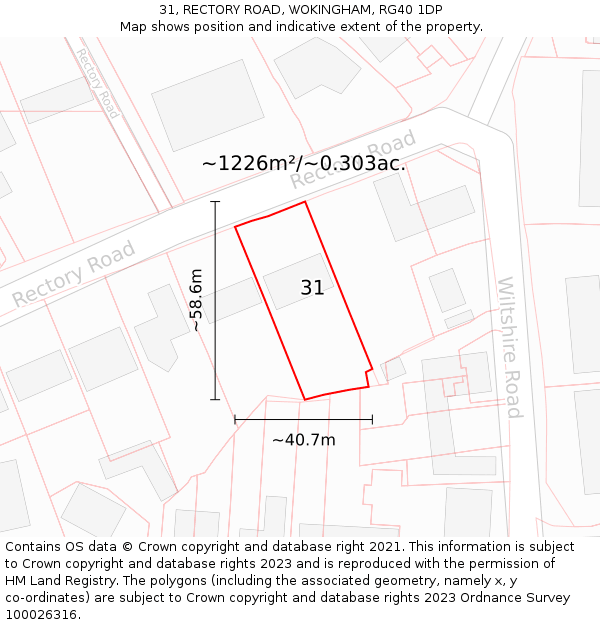 31, RECTORY ROAD, WOKINGHAM, RG40 1DP: Plot and title map