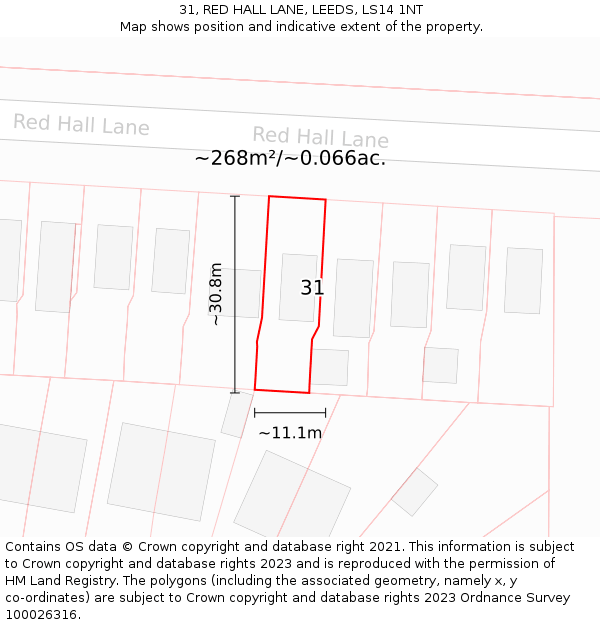 31, RED HALL LANE, LEEDS, LS14 1NT: Plot and title map