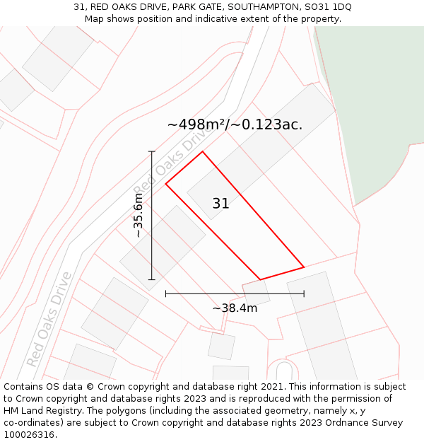 31, RED OAKS DRIVE, PARK GATE, SOUTHAMPTON, SO31 1DQ: Plot and title map