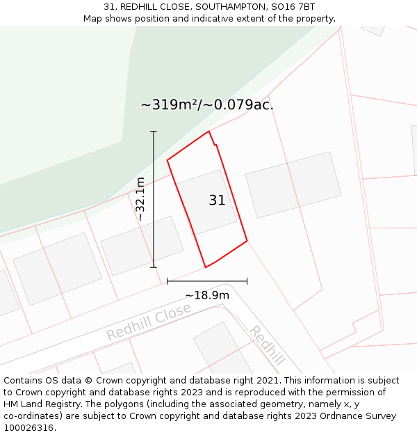 31, REDHILL CLOSE, SOUTHAMPTON, SO16 7BT: Plot and title map