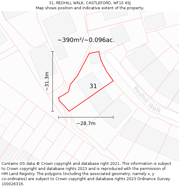 31, REDHILL WALK, CASTLEFORD, WF10 4SJ: Plot and title map