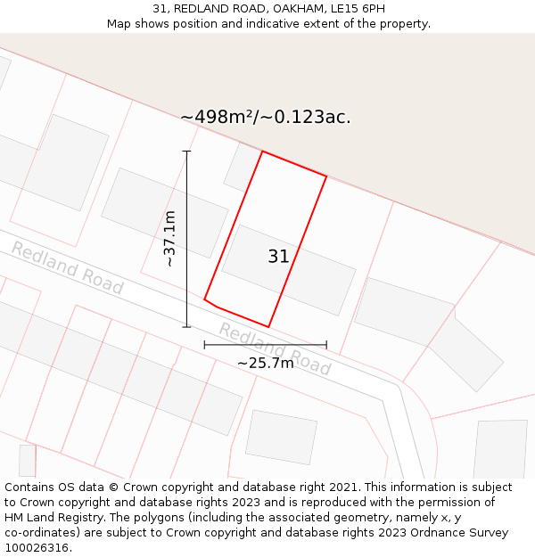 31, REDLAND ROAD, OAKHAM, LE15 6PH: Plot and title map