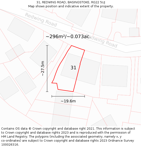 31, REDWING ROAD, BASINGSTOKE, RG22 5UJ: Plot and title map