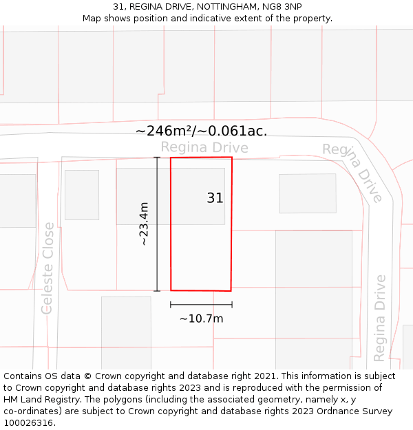 31, REGINA DRIVE, NOTTINGHAM, NG8 3NP: Plot and title map