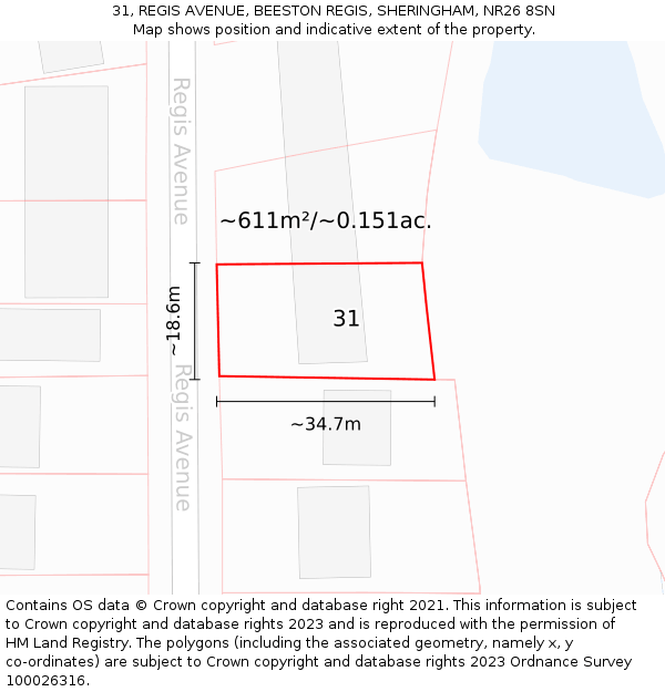31, REGIS AVENUE, BEESTON REGIS, SHERINGHAM, NR26 8SN: Plot and title map