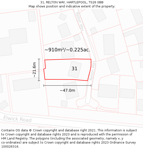 31, RELTON WAY, HARTLEPOOL, TS26 0BB: Plot and title map