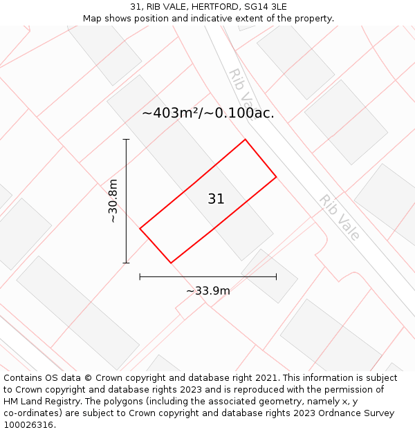 31, RIB VALE, HERTFORD, SG14 3LE: Plot and title map