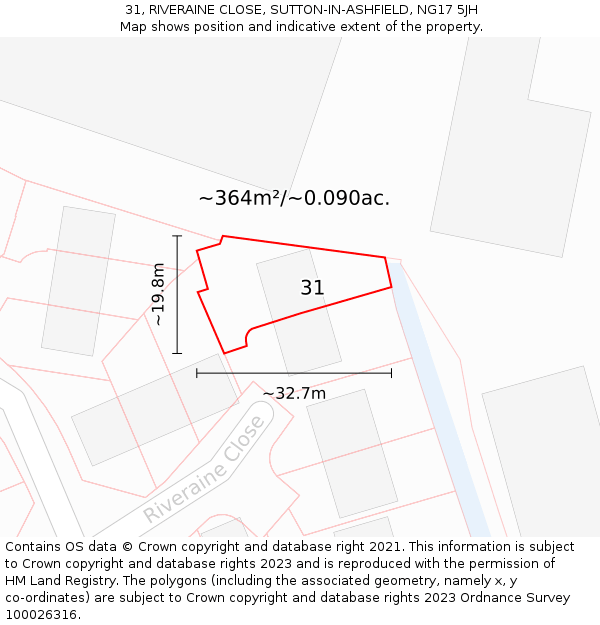 31, RIVERAINE CLOSE, SUTTON-IN-ASHFIELD, NG17 5JH: Plot and title map