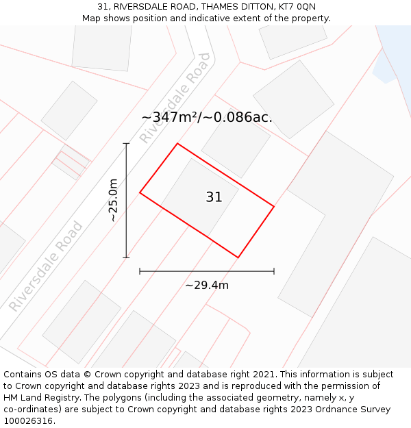 31, RIVERSDALE ROAD, THAMES DITTON, KT7 0QN: Plot and title map