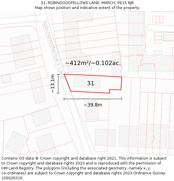 31, ROBINGOODFELLOWS LANE, MARCH, PE15 8JB: Plot and title map