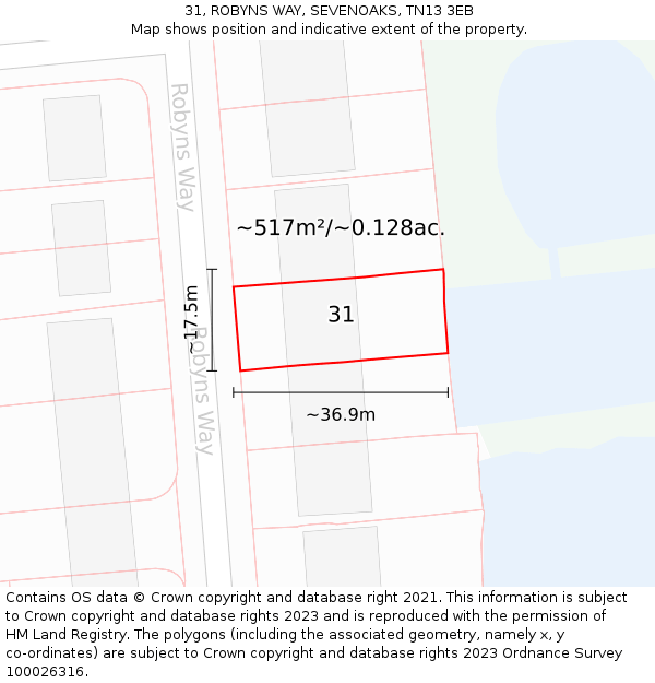 31, ROBYNS WAY, SEVENOAKS, TN13 3EB: Plot and title map
