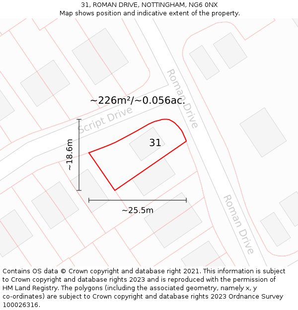 31, ROMAN DRIVE, NOTTINGHAM, NG6 0NX: Plot and title map