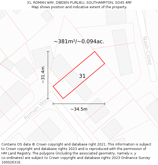 31, ROMAN WAY, DIBDEN PURLIEU, SOUTHAMPTON, SO45 4RP: Plot and title map