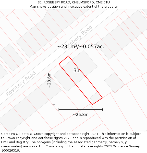 31, ROSEBERY ROAD, CHELMSFORD, CM2 0TU: Plot and title map