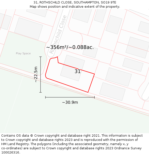 31, ROTHSCHILD CLOSE, SOUTHAMPTON, SO19 9TE: Plot and title map