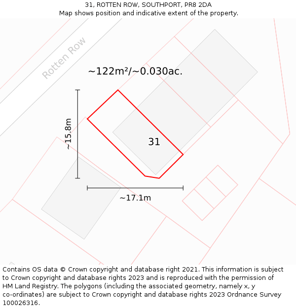 31, ROTTEN ROW, SOUTHPORT, PR8 2DA: Plot and title map