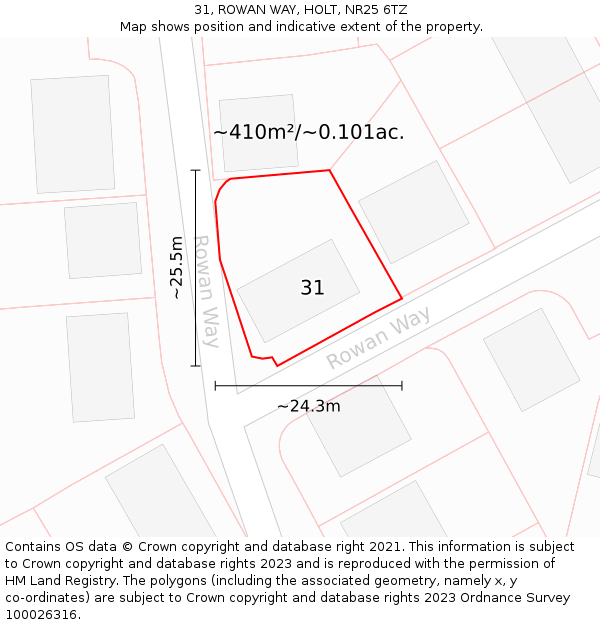 31, ROWAN WAY, HOLT, NR25 6TZ: Plot and title map