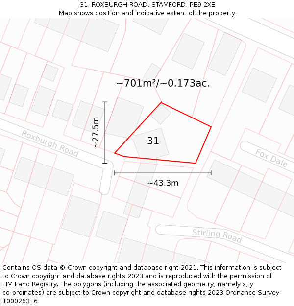 31, ROXBURGH ROAD, STAMFORD, PE9 2XE: Plot and title map