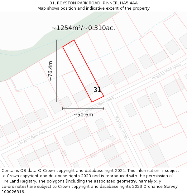 31, ROYSTON PARK ROAD, PINNER, HA5 4AA: Plot and title map